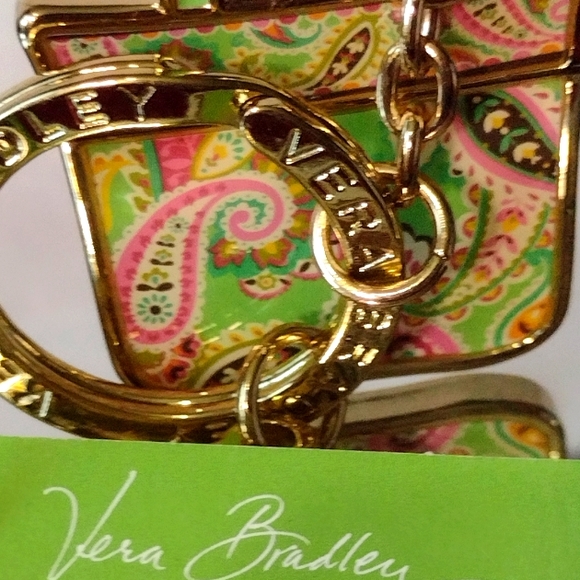 Vera Bradley Enamel Green  Pink & Gold Iconic Paisley 🛍️ Bag KeyRing 🎁 NWT - Picture 4 of 5